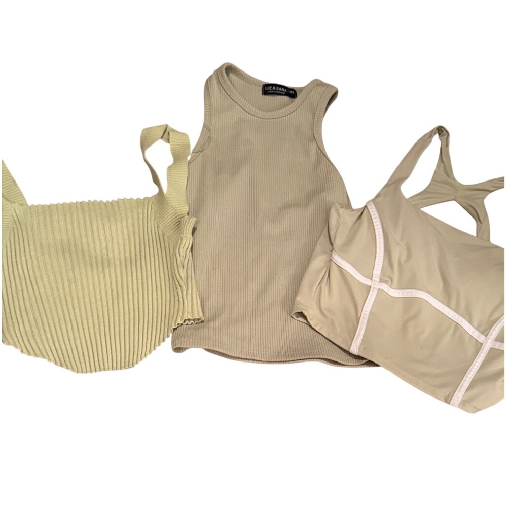 Kendall & Kylie Liz & Sara Women Neutral Top Bundle Ribbed Knit‎ Crop Tank XS S